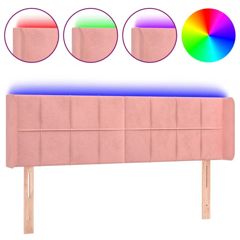 sengegavl med LED-lys 147x16x78/88 cm fløjl lyserød