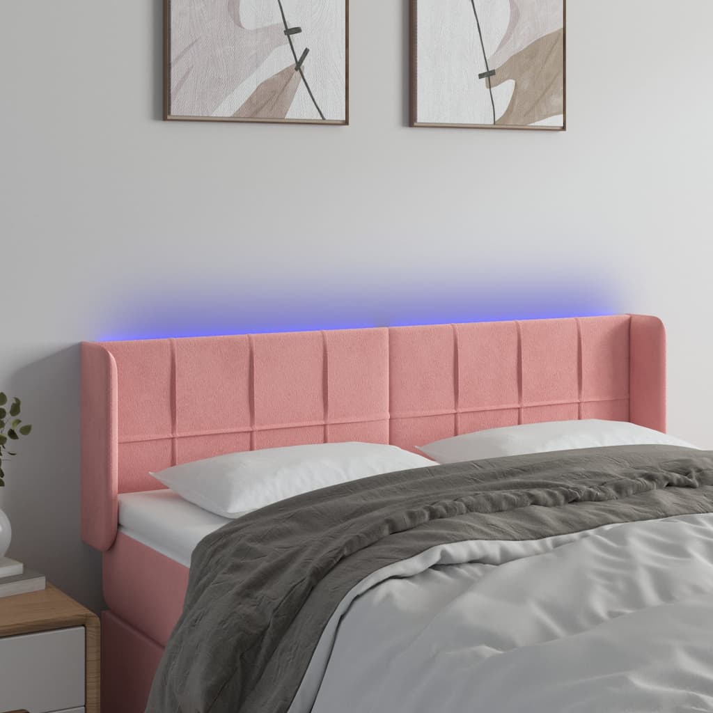 sengegavl med LED-lys 147x16x78/88 cm fløjl lyserød