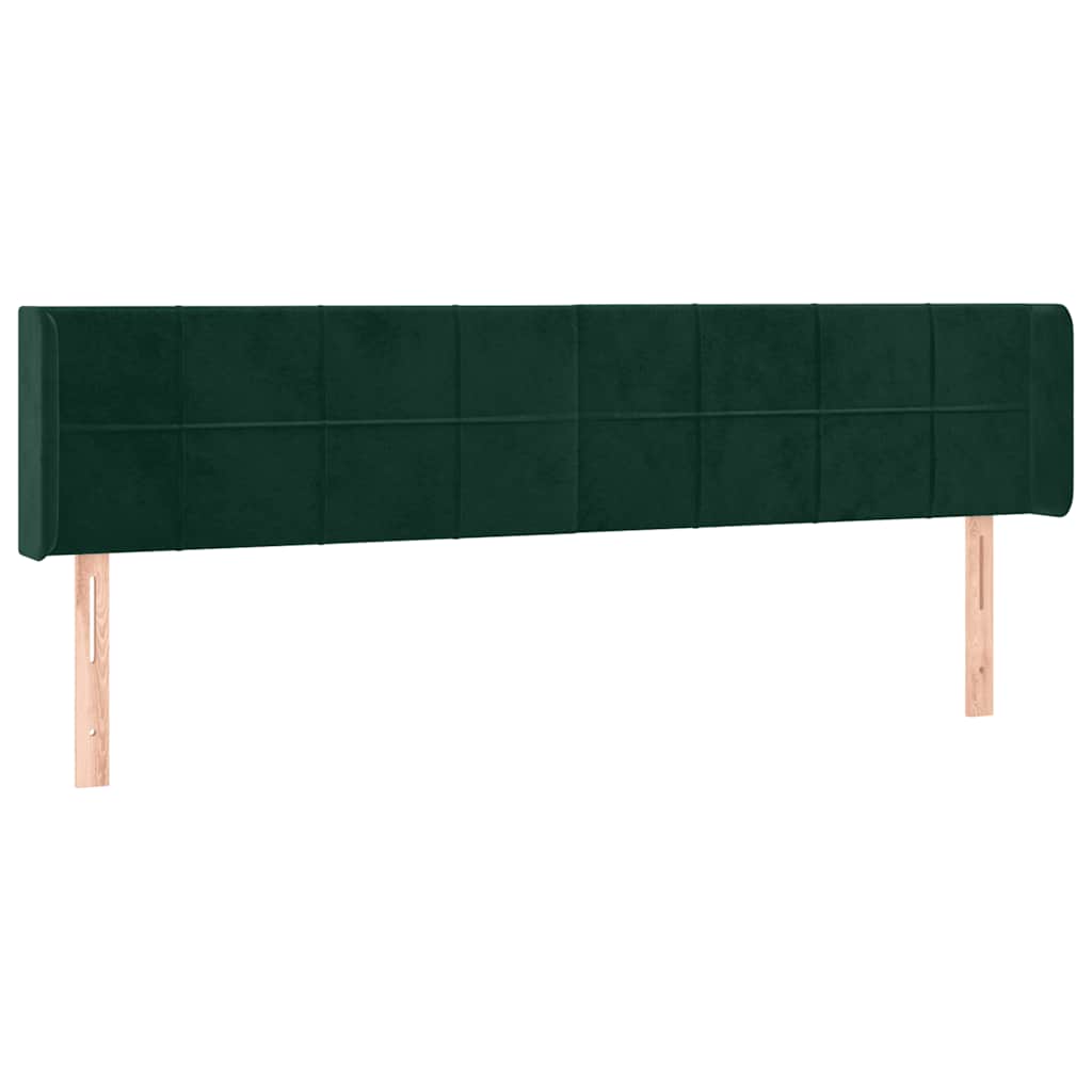 sengegavl med LED-lys 163x16x78/88 cm fløjl mørkegrøn