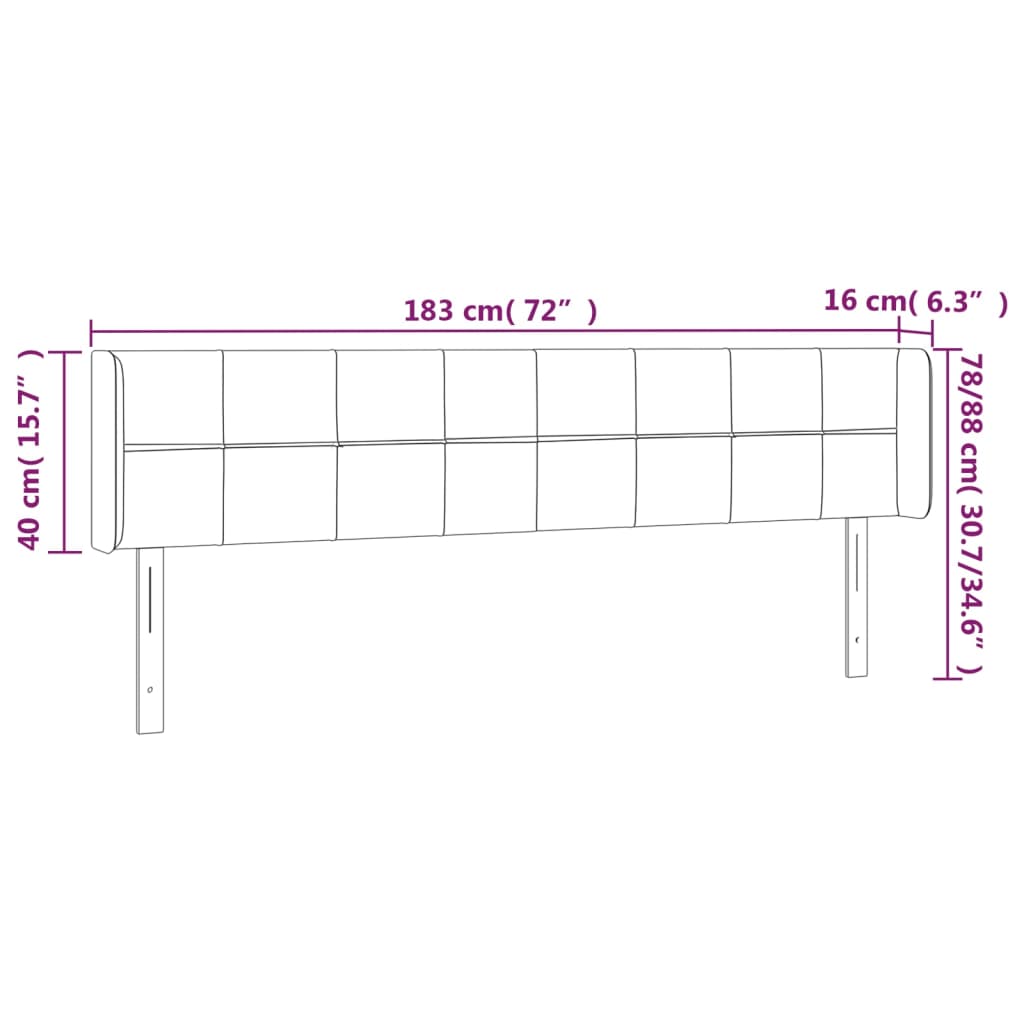 sengegavl med LED-lys 183x16x78/88 cm fløjl lysegrå