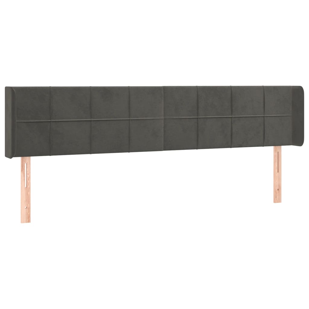 sengegavl med LED-lys 183x16x78/88 cm fløjl mørkegrå