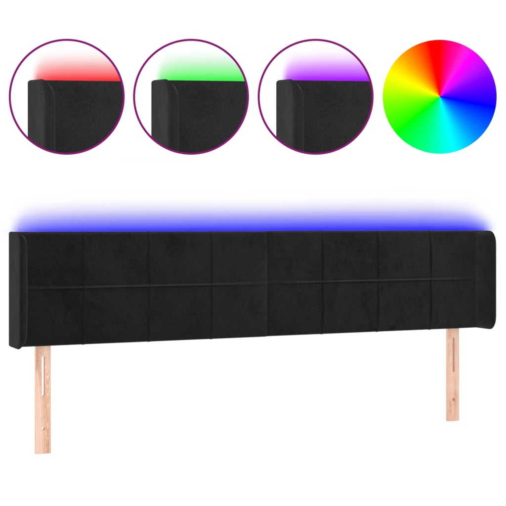 sengegavl med LED-lys 183x16x78/88 cm fløjl sort