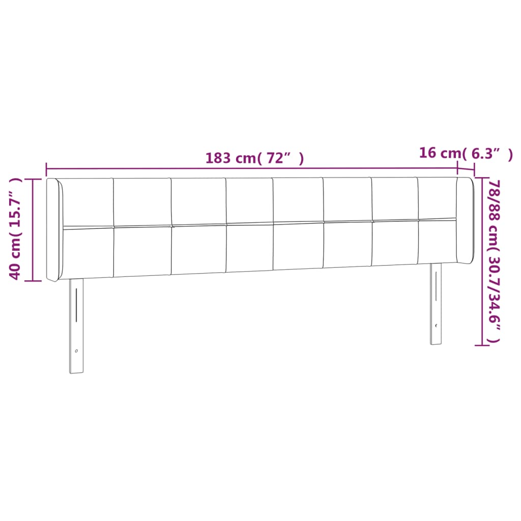 sengegavl med LED-lys 183x16x78/88 cm fløjl sort