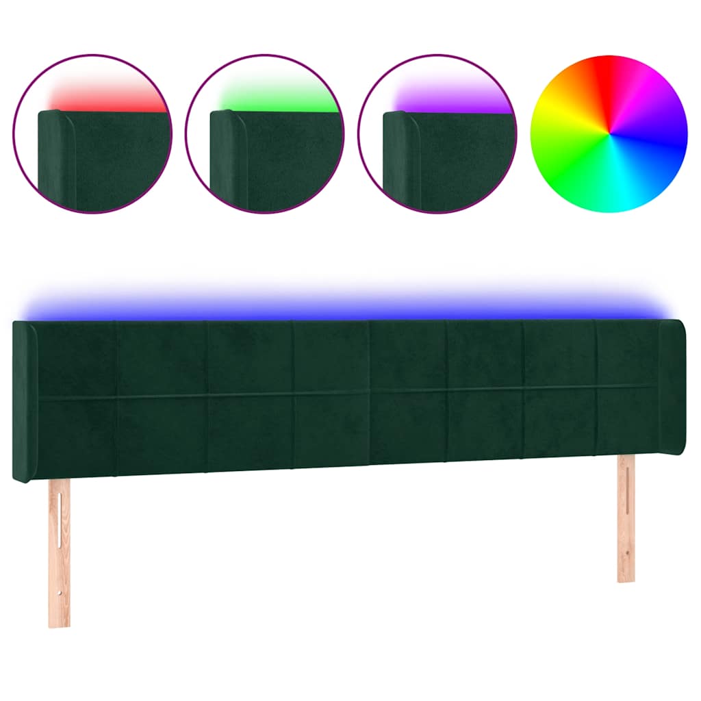 sengegavl med LED-lys 183x16x78/88 cm fløjl mørkegrøn