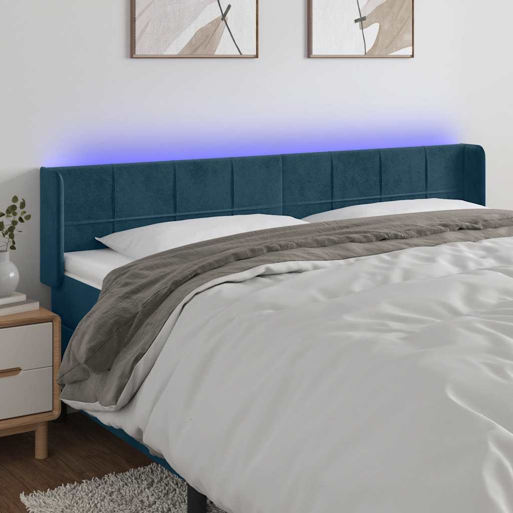 sengegavl med LED-lys 183x16x78/88 cm fløjl mørkeblå