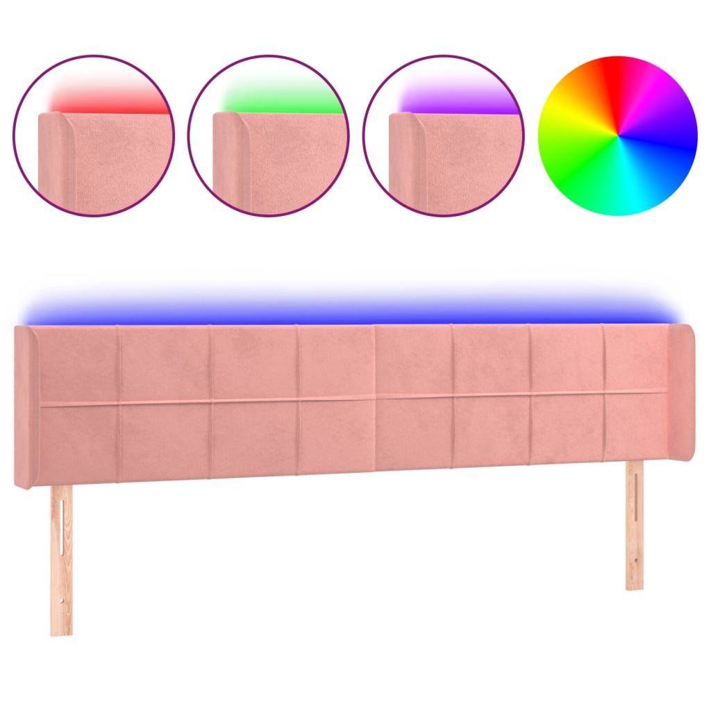sengegavl med LED-lys 203x16x78/88 cm fløjl lyserød