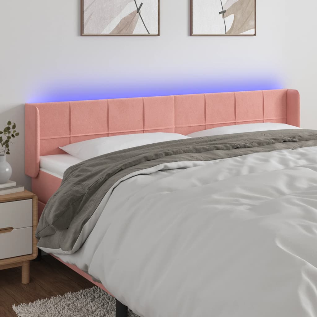 sengegavl med LED-lys 203x16x78/88 cm fløjl lyserød