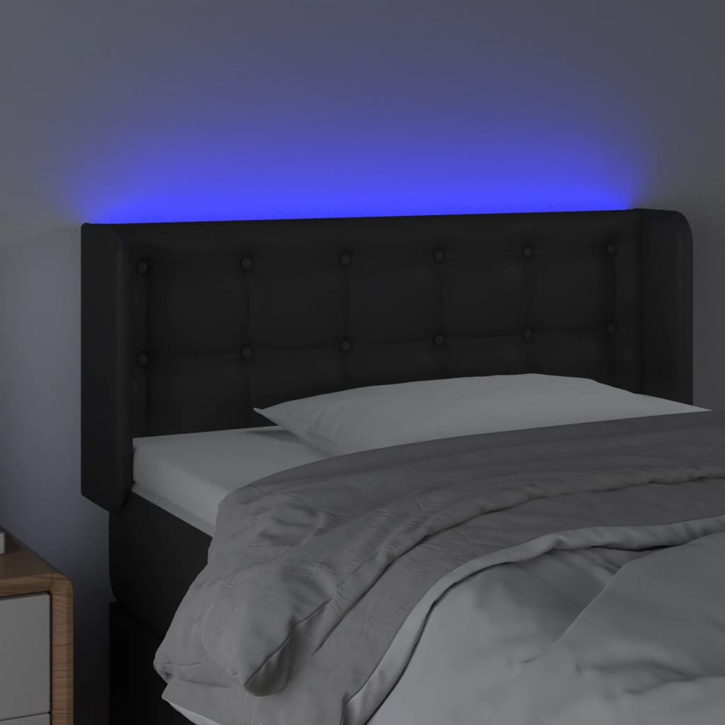 sengegavl med LED-lys 83x16x78/88 cm kunstlæder sort