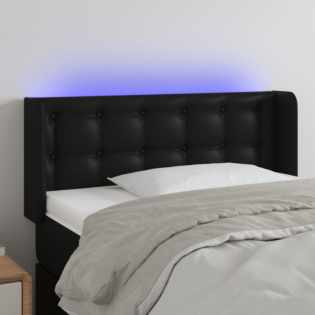 sengegavl med LED-lys 83x16x78/88 cm kunstlæder sort