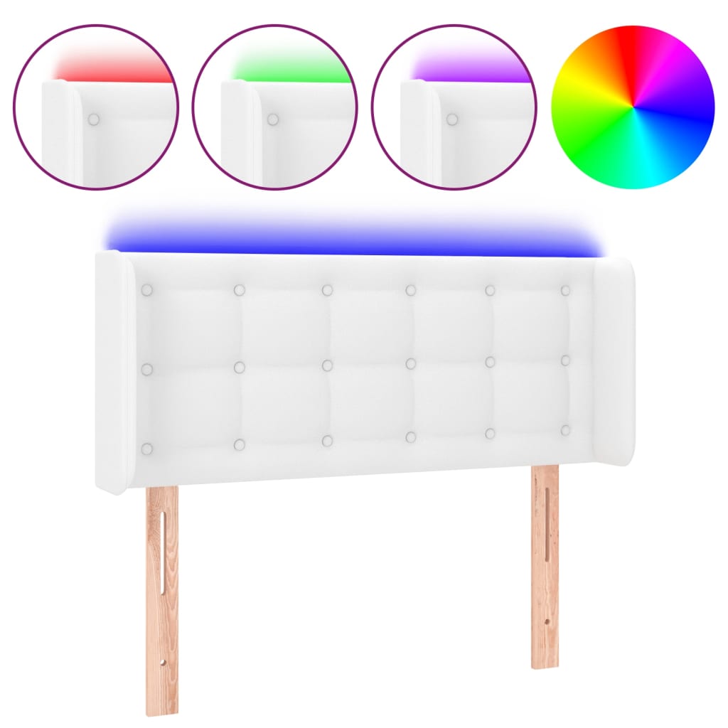 sengegavl med LED-lys 83x16x78/88 cm kunstlæder hvid