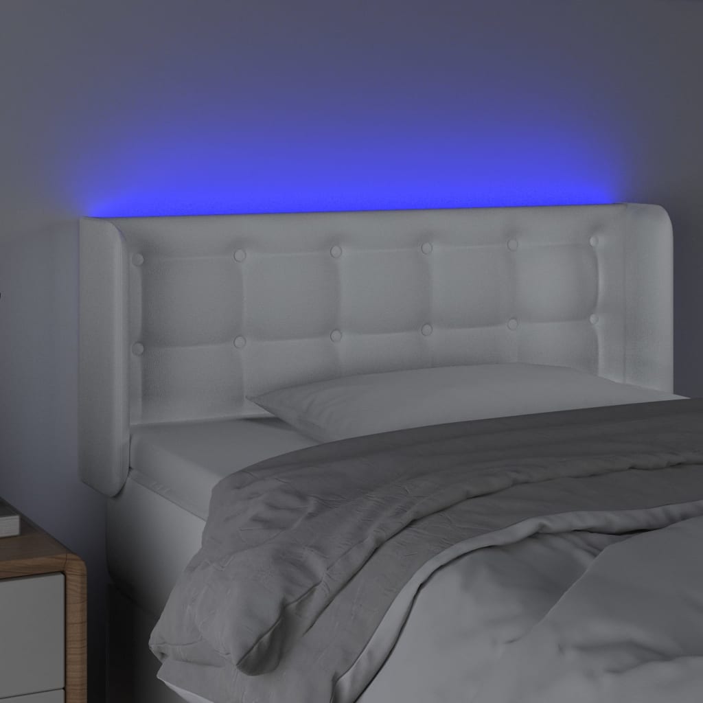 sengegavl med LED-lys 83x16x78/88 cm kunstlæder hvid