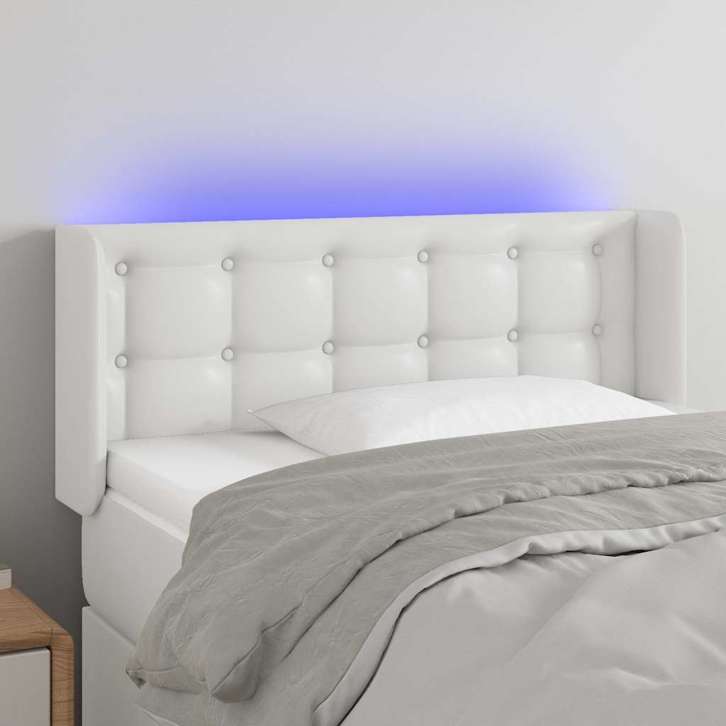 sengegavl med LED-lys 93x16x78/88 cm kunstlæder hvid