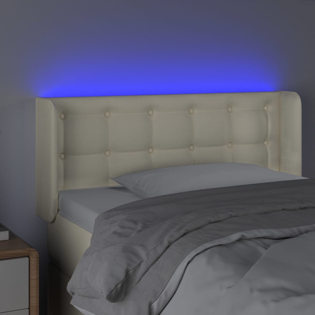sengegavl med LED-lys 93x16x78/88 cm kunstlæder cremefarvet