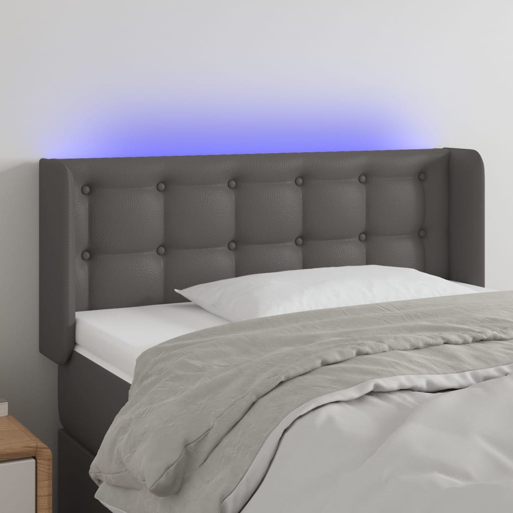 sengegavl med LED-lys 93x16x78/88 cm kunstlæder grå
