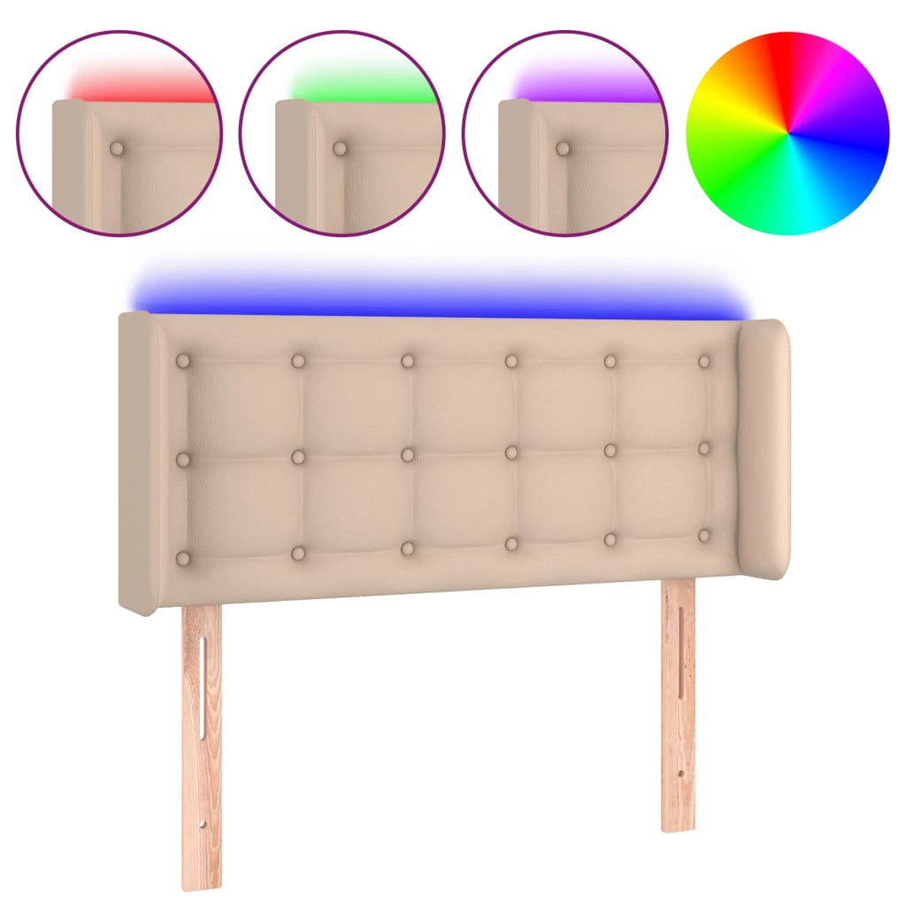sengegavl med LED-lys 93x16x78/88cm kunstlæder cappuccinofarvet
