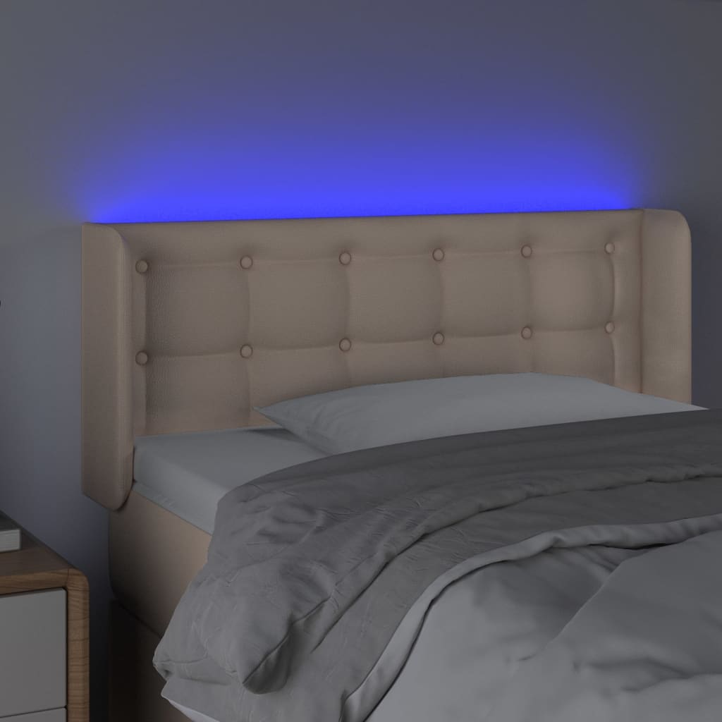 sengegavl med LED-lys 93x16x78/88cm kunstlæder cappuccinofarvet
