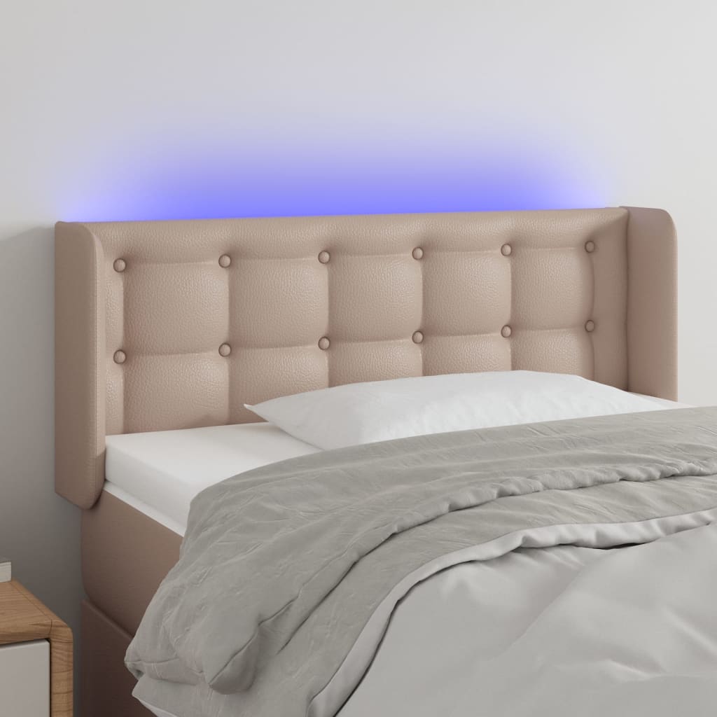 sengegavl med LED-lys 93x16x78/88cm kunstlæder cappuccinofarvet