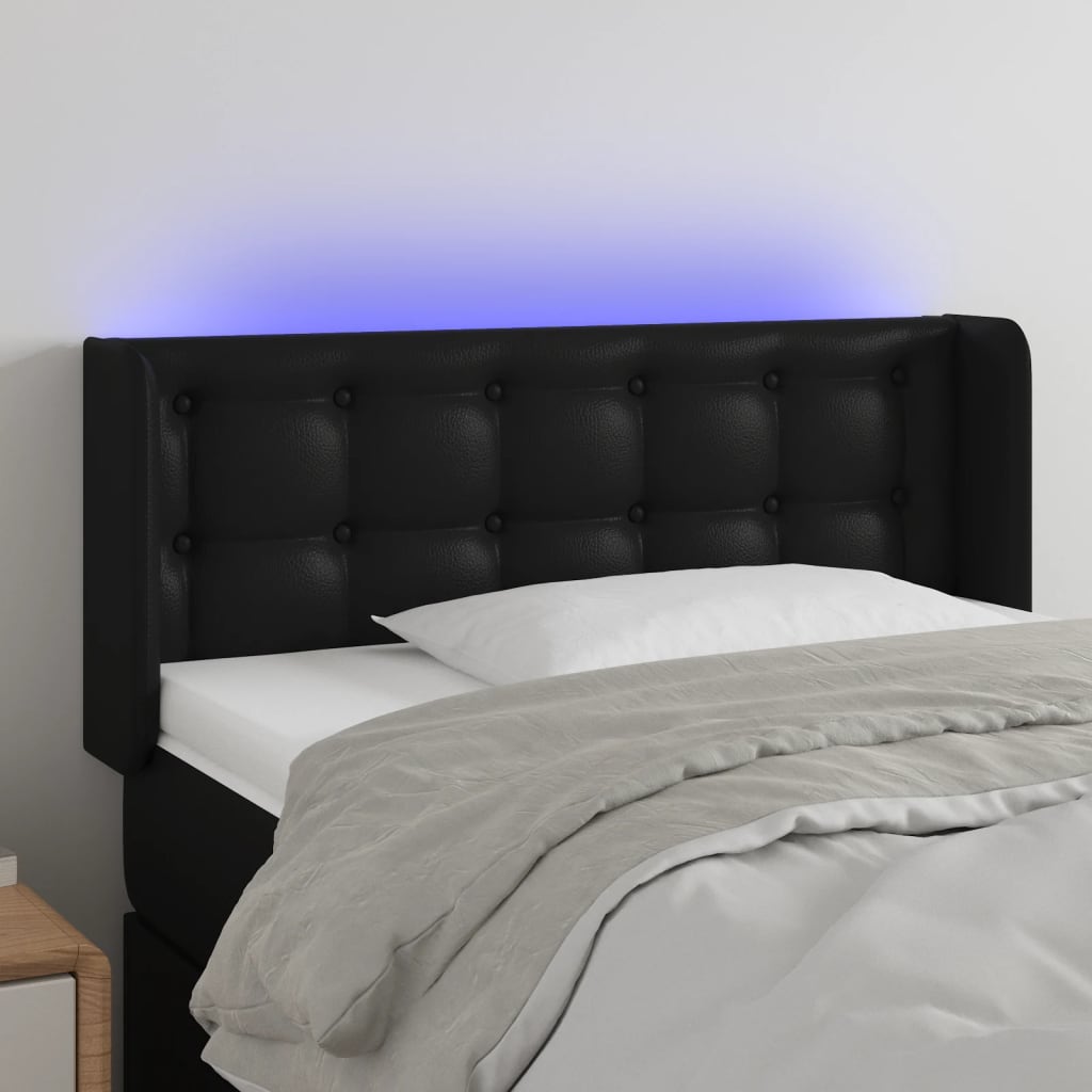 sengegavl med LED-lys 103x16x78/88 cm kunstlæder sort