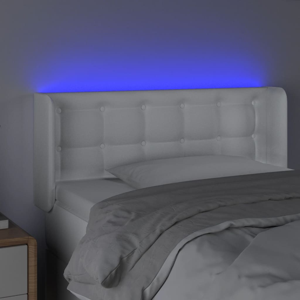 sengegavl med LED-lys 103x16x78/88 cm kunstlæder hvid