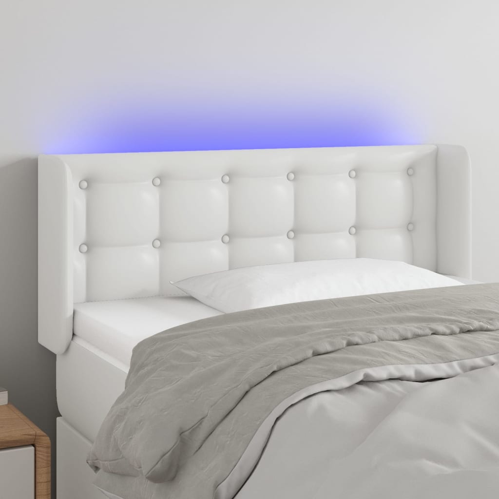 sengegavl med LED-lys 103x16x78/88 cm kunstlæder hvid