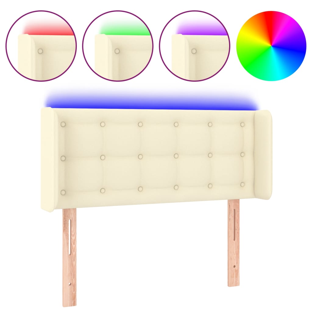 sengegavl med LED-lys 103x16x78/88 cm kunstlæder cremefarvet