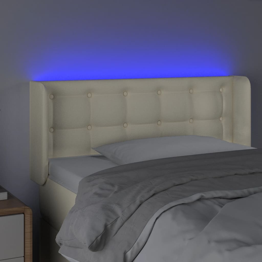 sengegavl med LED-lys 103x16x78/88 cm kunstlæder cremefarvet