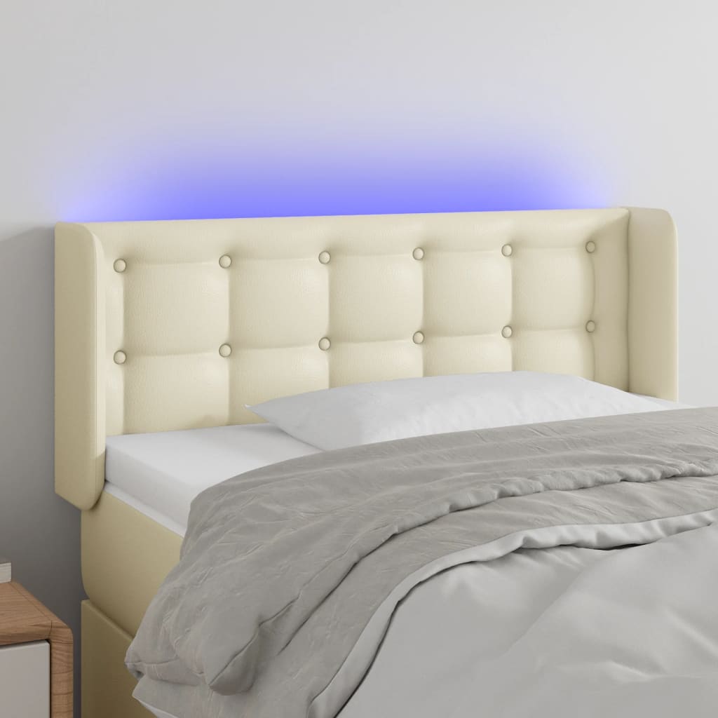 sengegavl med LED-lys 103x16x78/88 cm kunstlæder cremefarvet