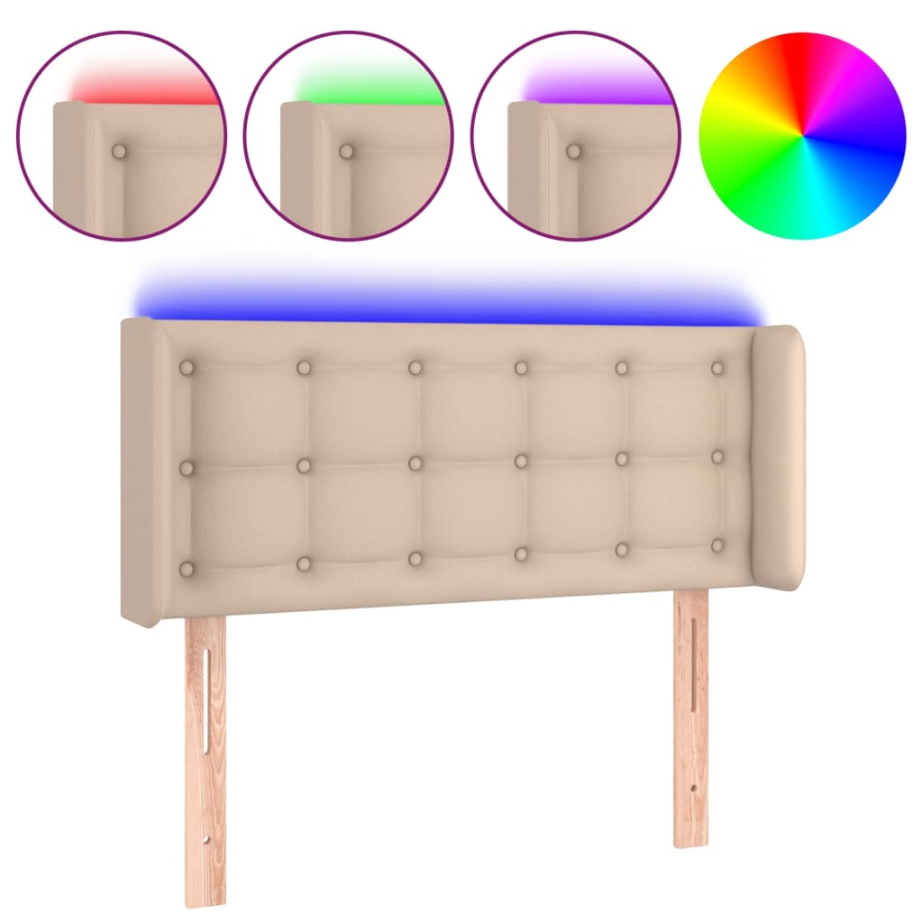 sengegavl med LED-lys 103x16x78/88cm kunstlæder cappuccino