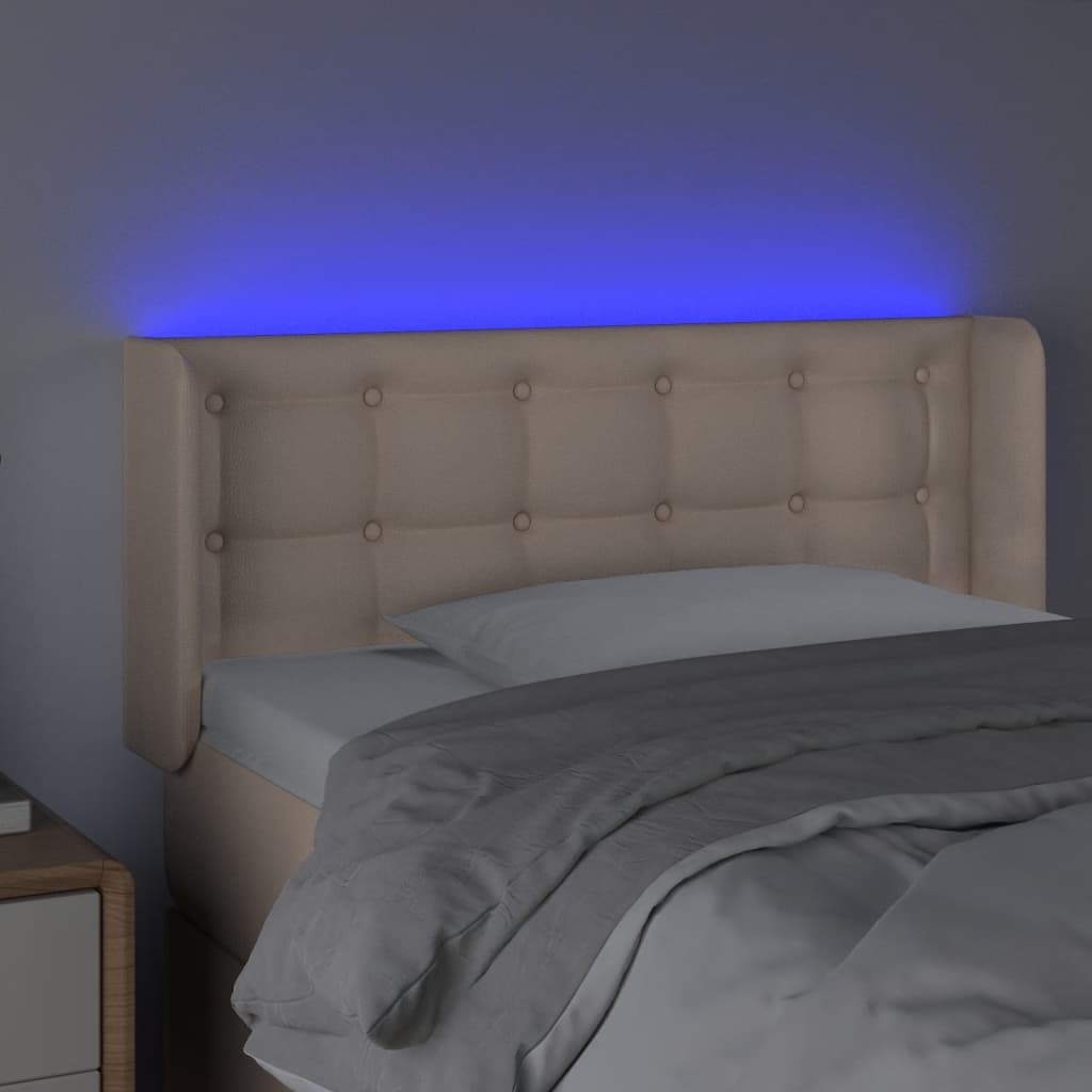 sengegavl med LED-lys 103x16x78/88cm kunstlæder cappuccino