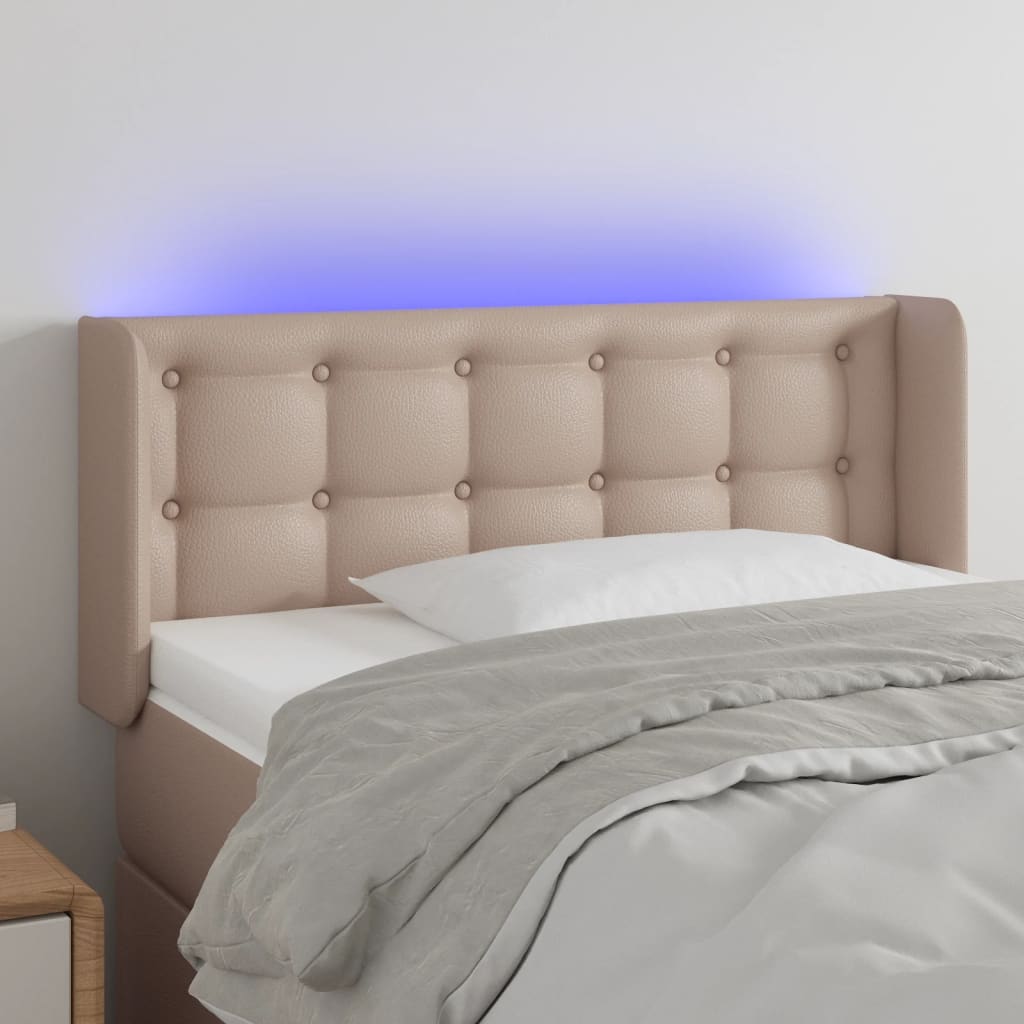 sengegavl med LED-lys 103x16x78/88cm kunstlæder cappuccino