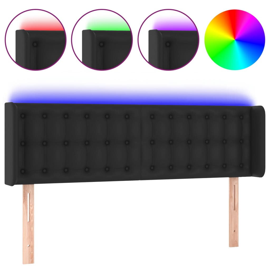 sengegavl med LED-lys 147x16x78/88 cm kunstlæder sort
