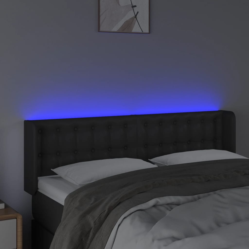 sengegavl med LED-lys 147x16x78/88 cm kunstlæder sort