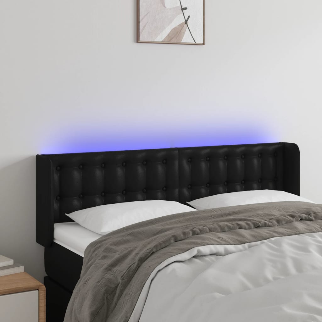 sengegavl med LED-lys 147x16x78/88 cm kunstlæder sort