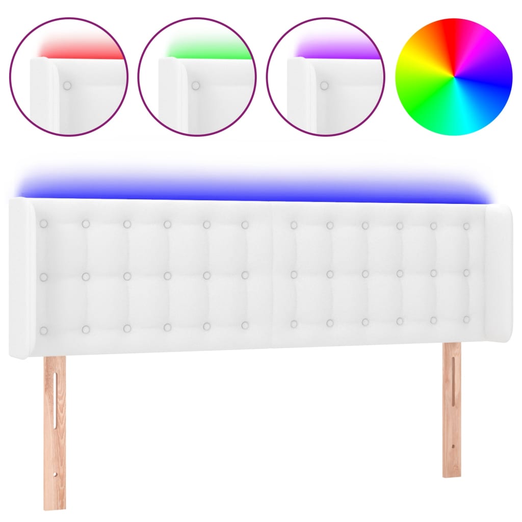 sengegavl med LED-lys 147x16x78/88 cm kunstlæder hvid