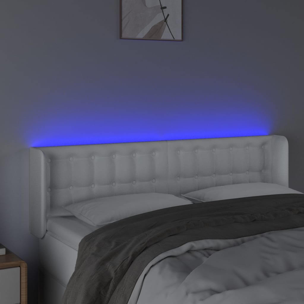 sengegavl med LED-lys 147x16x78/88 cm kunstlæder hvid