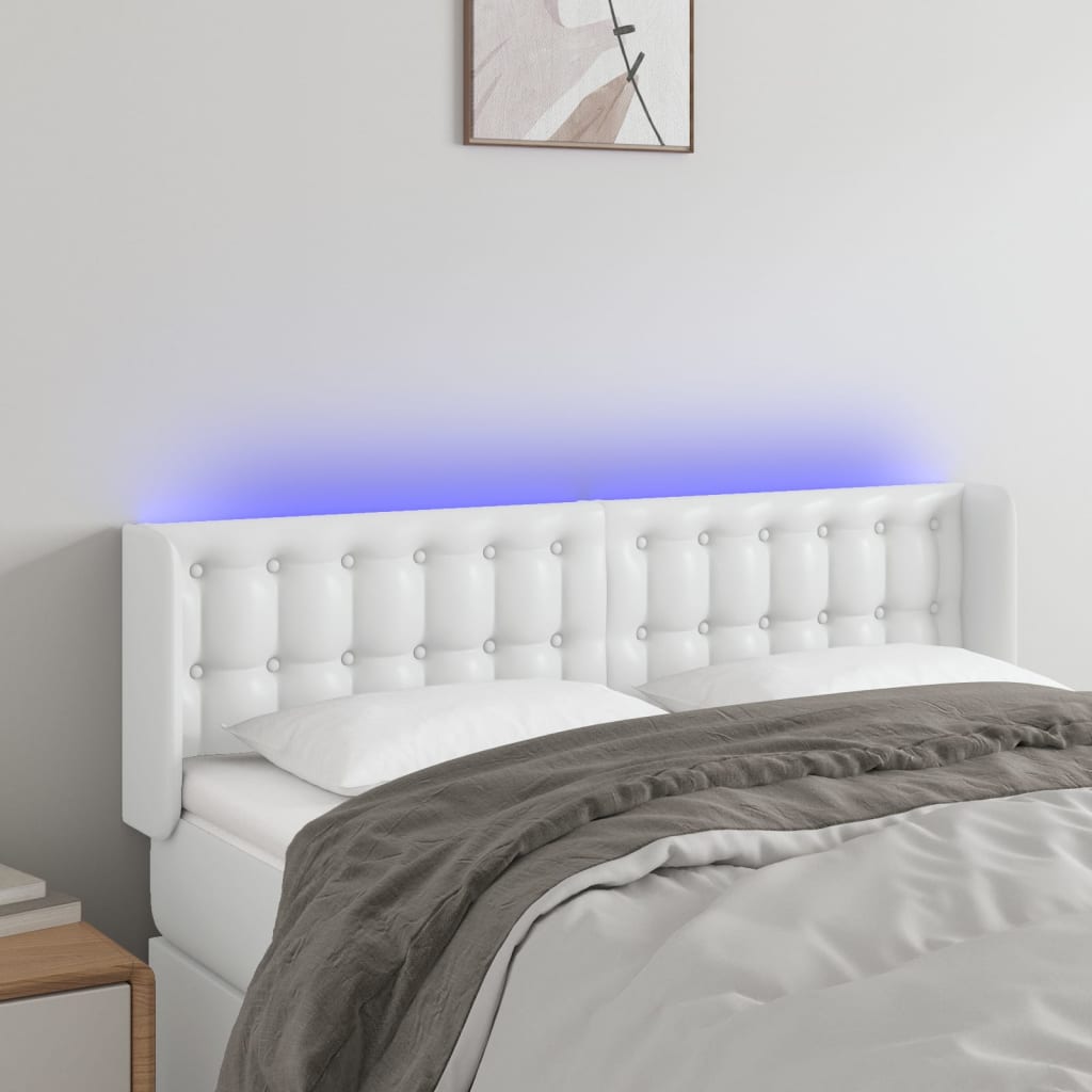 sengegavl med LED-lys 147x16x78/88 cm kunstlæder hvid