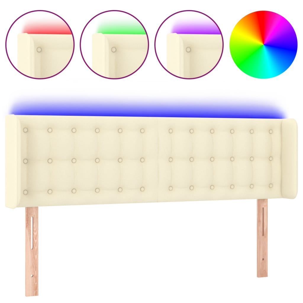 sengegavl med LED-lys 147x16x78/88 cm kunstlæder cremefarvet