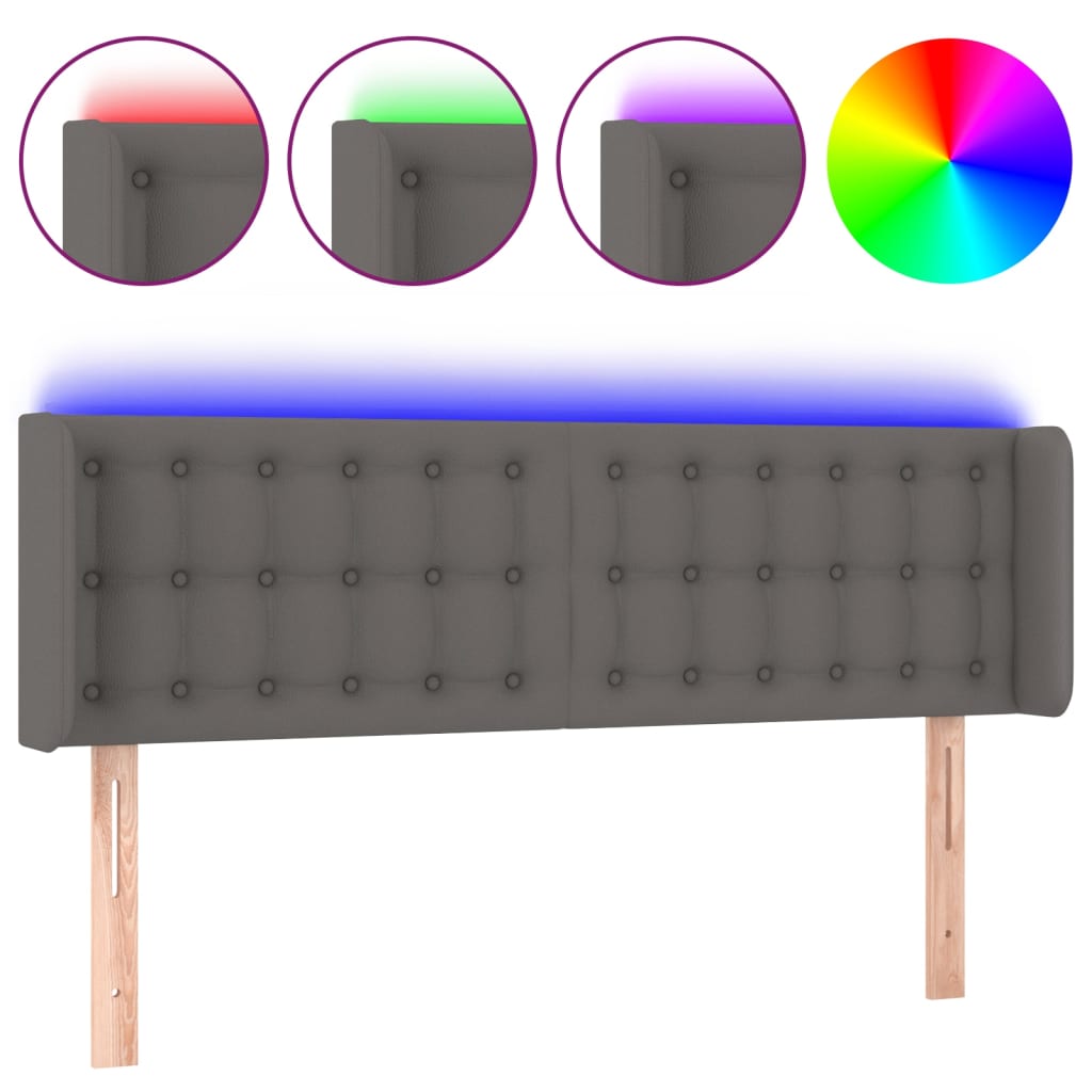 sengegavl med LED-lys 147x16x78/88 cm kunstlæder grå