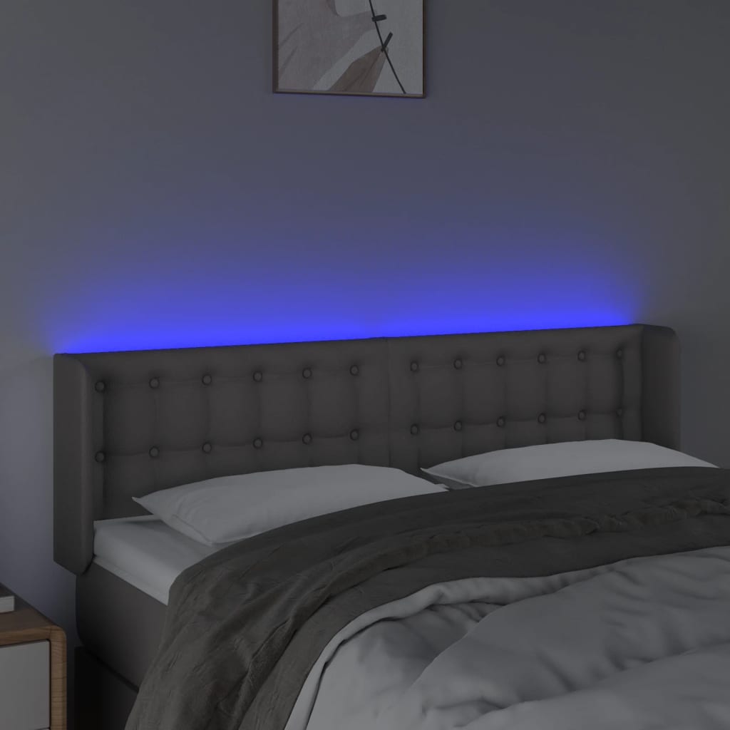 sengegavl med LED-lys 147x16x78/88 cm kunstlæder grå