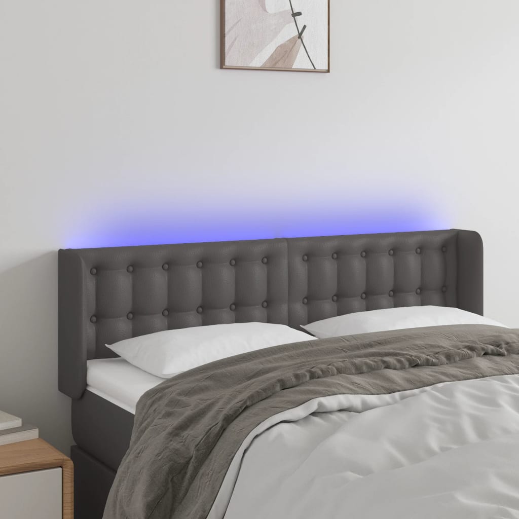sengegavl med LED-lys 147x16x78/88 cm kunstlæder grå