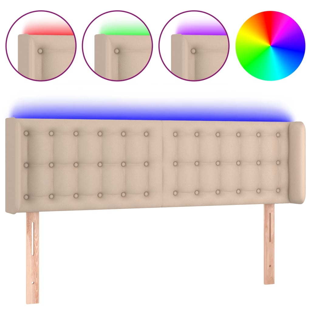 sengegavl med LED-lys 147x16x78/88cm kunstlæder cappuccino