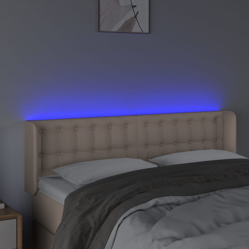 sengegavl med LED-lys 147x16x78/88cm kunstlæder cappuccino