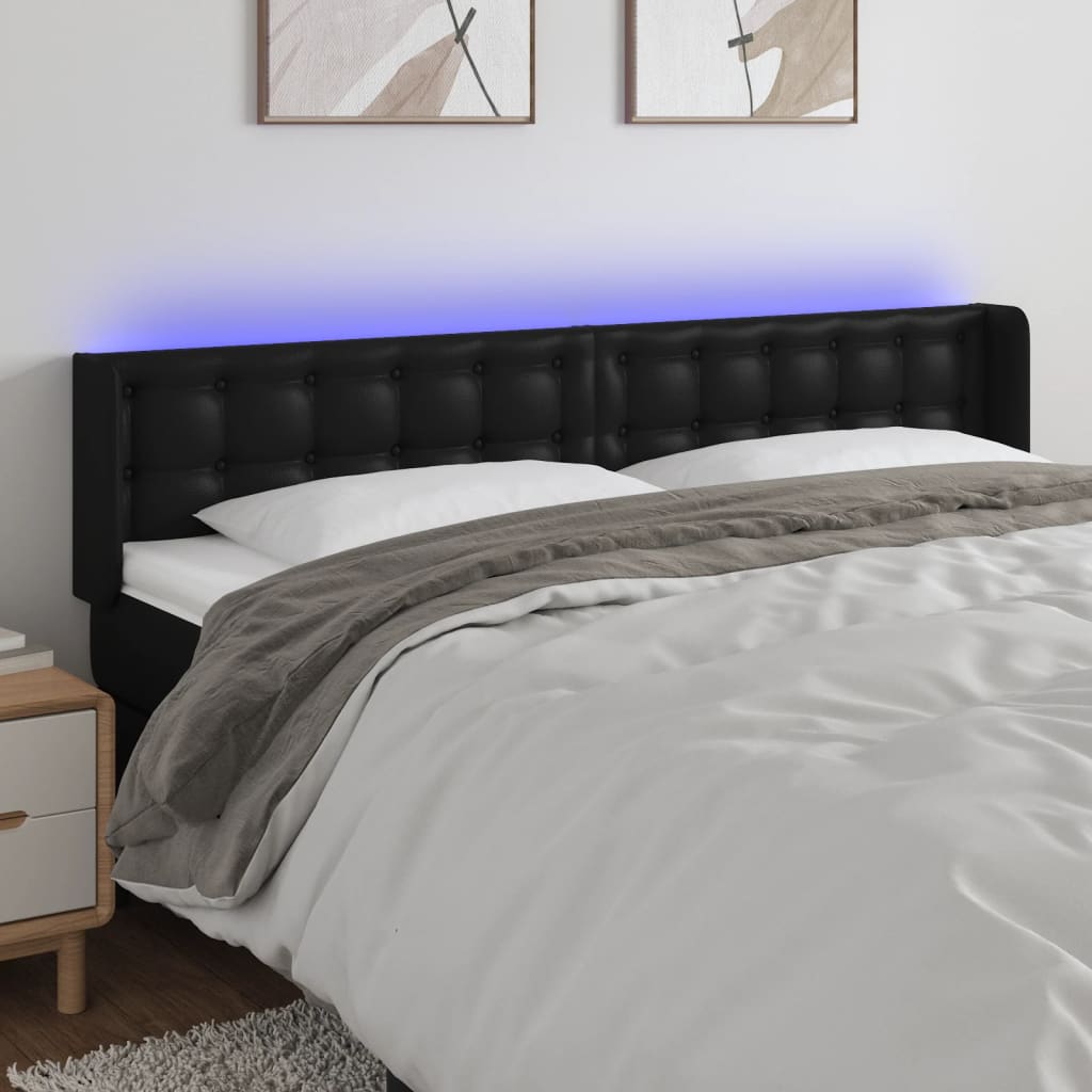 sengegavl med LED-lys 163x16x78/88 cm kunstlæder sort