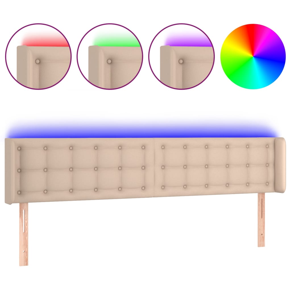 sengegavl med LED-lys 163x16x78/88 cm kunstlæder Cappuccino