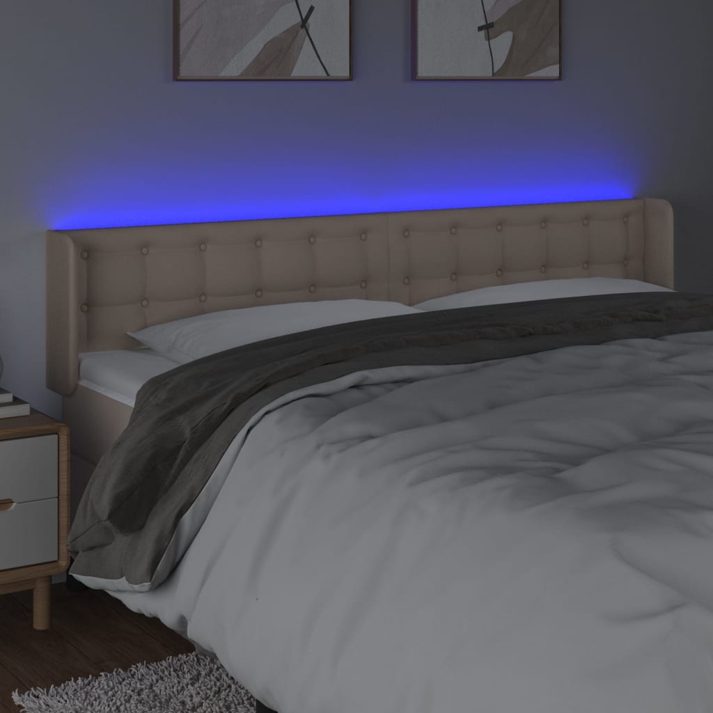 sengegavl med LED-lys 163x16x78/88 cm kunstlæder Cappuccino