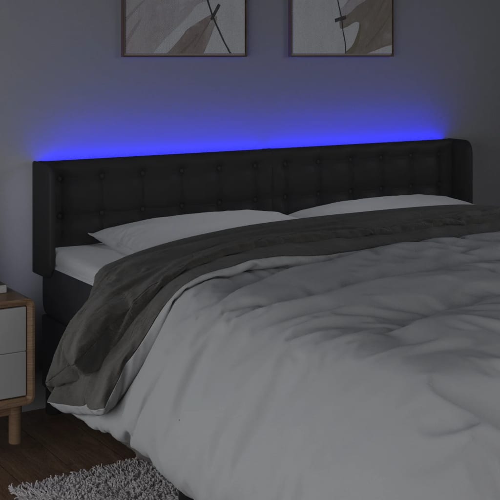 sengegavl med LED-lys 183x16x78/88 cm kunstlæder sort