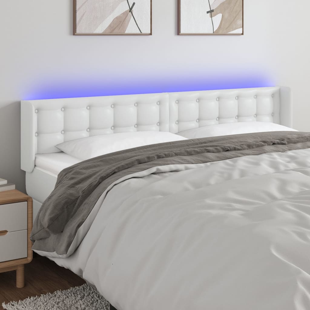 sengegavl med LED-lys 183x16x78/88 cm kunstlæder hvid