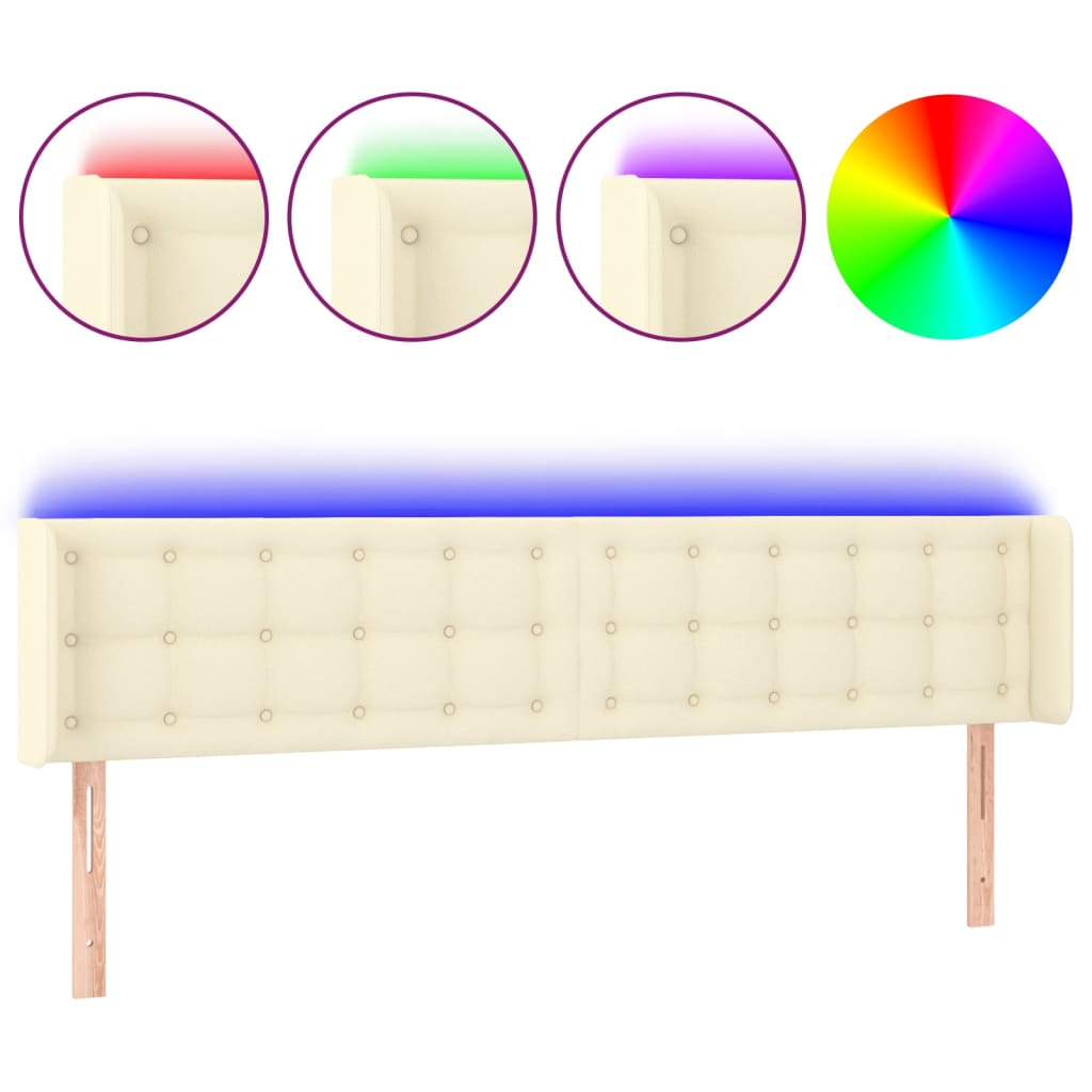 sengegavl med LED-lys 183x16x78/88 cm kunstlæder cremefarvet