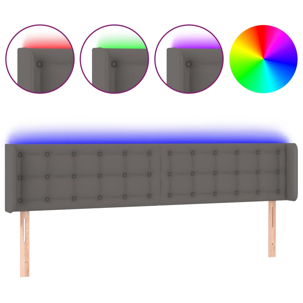 sengegavl med LED-lys 183x16x78/88 cm kunstlæder grå