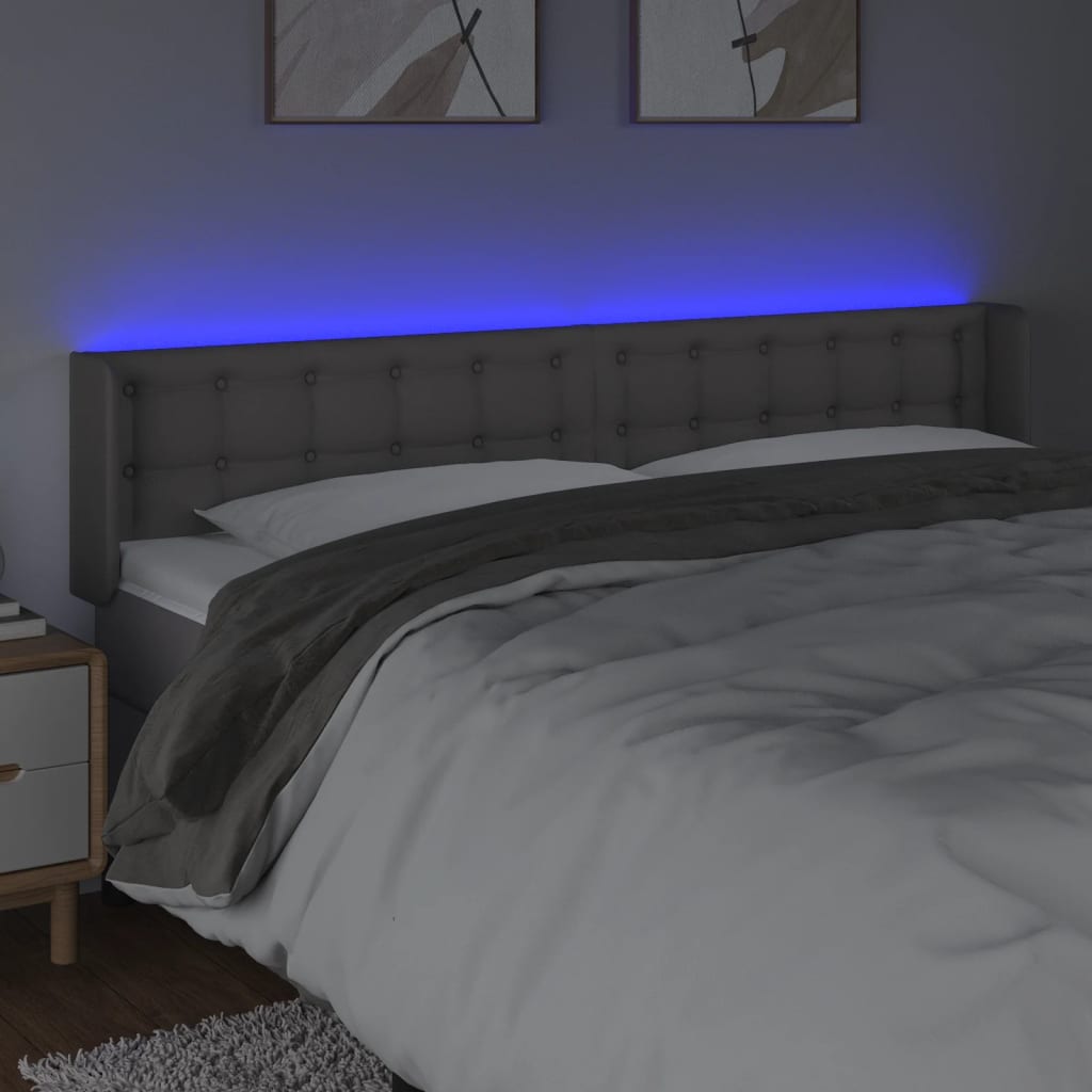 sengegavl med LED-lys 183x16x78/88 cm kunstlæder grå